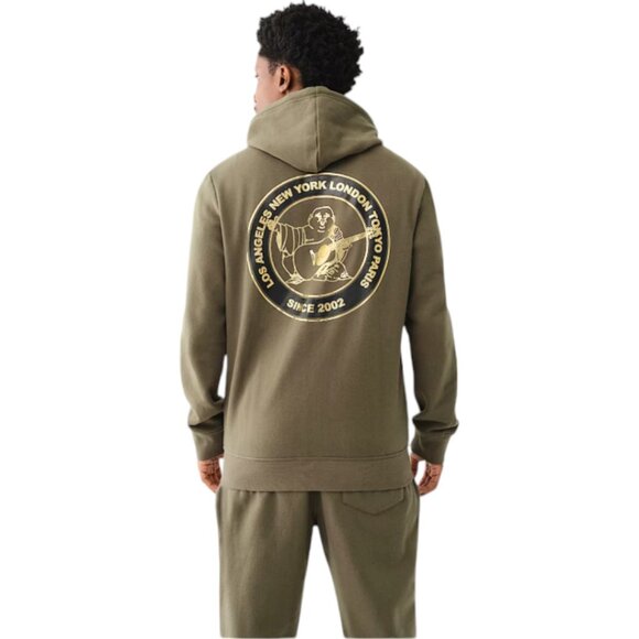 True Religion Men's 2 PC Sweatsuit Fleece Tracksuit Matching Outfit Olive Green - Picture 4 of 11